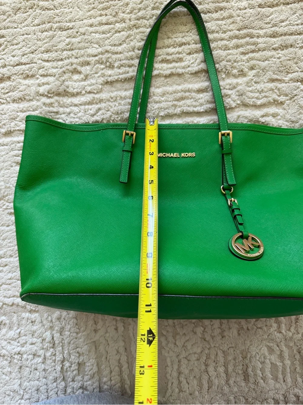 green Michael Kors Jet Set Tote Saffiano leather